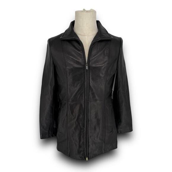 Y2K Pelle Studio Distressed Black Leather Jacket, Zip Front Size S, Missing Belt - Picture 1 of 8